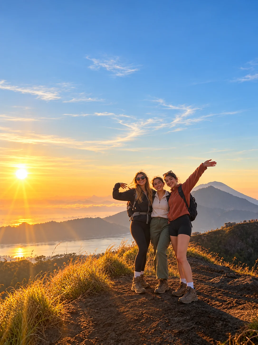 Friends together at sunrise